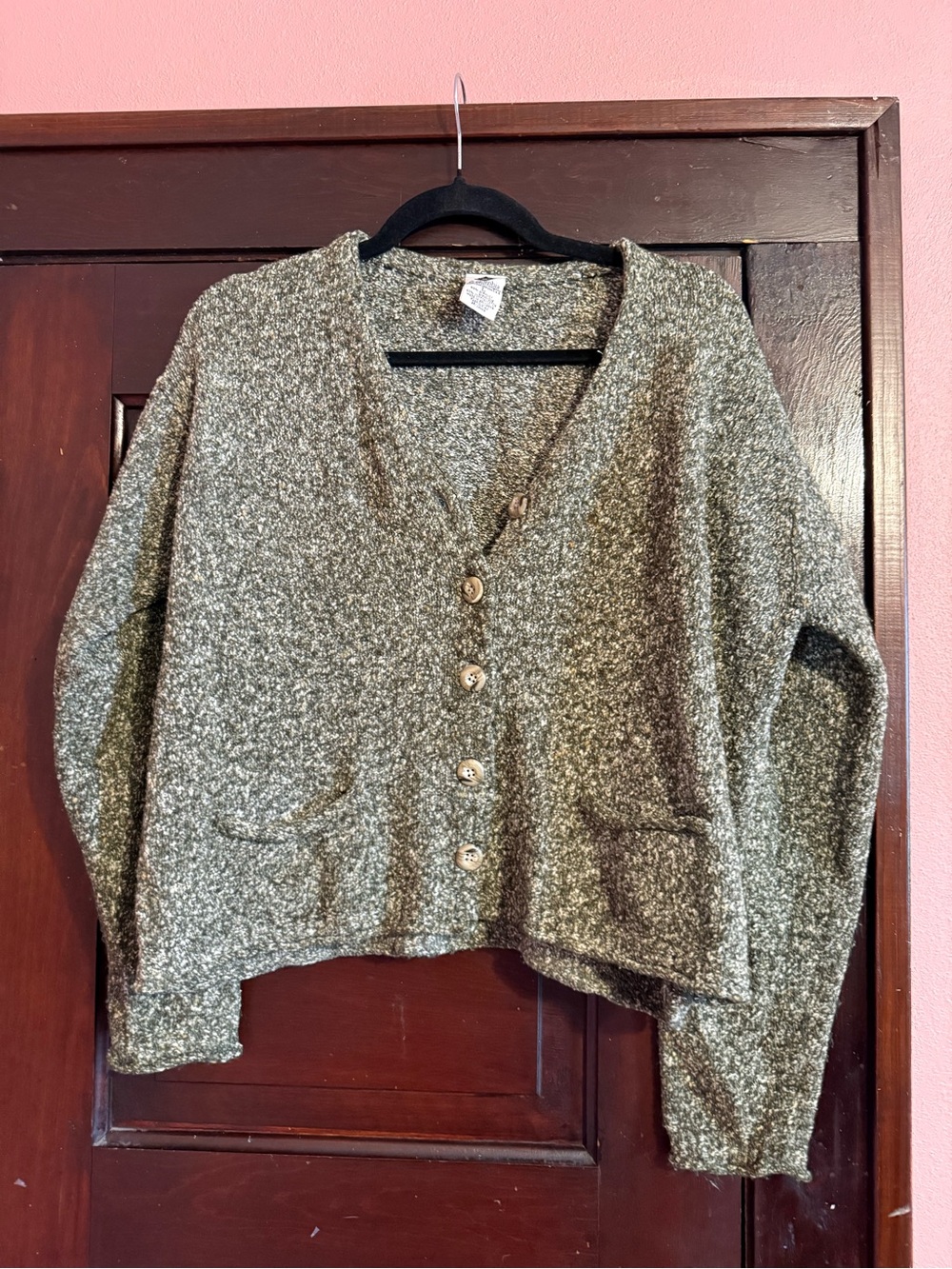 Button-Front Olive Green Women's Cardigan Sweater‎ Vintage Columbia